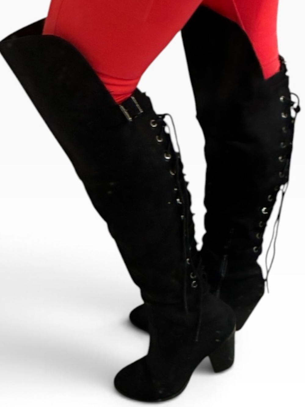 Women's Black Over-the-Knee Boots - Sleek Black Suede Style. Size 7